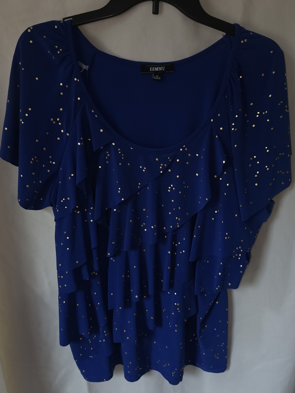 Elementz Royal Blue Ruffle Top with Gold Accent